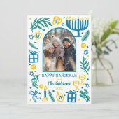 Whimsical Hanukkah Cute Custom Arch 3 PHOTO Feiertagskarte (Stehend Vorderseite)