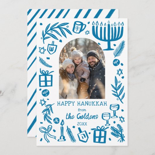 Whimsical Hanukkah Cute Custom Arch PHOTO Feiertagskarte (Vorne/Hinten)