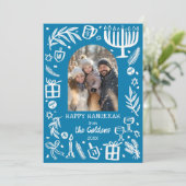 Whimsical Hanukkah Cute Custom Arch PHOTO Feiertagskarte (Stehend Vorderseite)