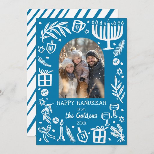 Whimsical Hanukkah Cute Custom Arch PHOTO Feiertagskarte (Vorne/Hinten)
