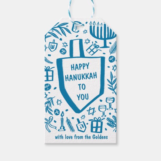 Whimsical Hanukkah Holiday Niedlich Driedel Custom Geschenkanhänger (Vorderseite)