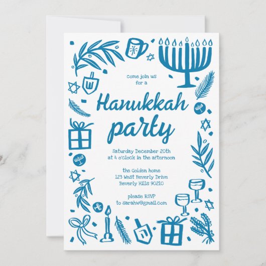 Whimsical Hanukkah Holiday Party Niedlich Custom Einladung (Vorderseite)
