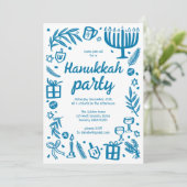 Whimsical Hanukkah Holiday Party Niedlich Custom Einladung (Stehend Vorderseite)