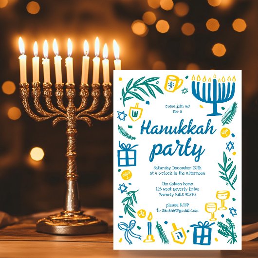 Whimsical Hanukkah Holiday Party Niedlich Custom Einladung