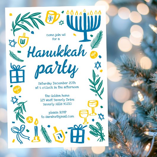 Whimsical Hanukkah Holiday Party Niedlich Custom Einladung
