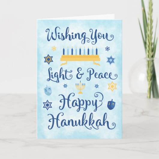 Whimsical Hanukkah Licht und Frieden Feiertagskarte (Vorderseite)