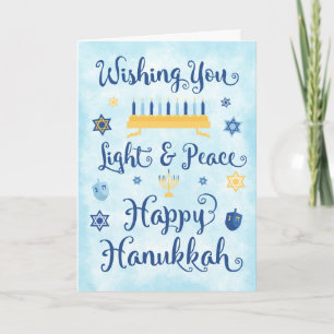 Whimsical Hanukkah Licht und Frieden Feiertagskarte