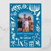 Whimsical HANUKKAH Niedliches kundenspezifisches F Folien Feiertagskarte (Vorderseite)