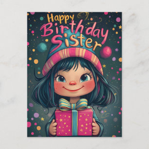 Whimsical Happy Birthday Schwester Illustration Feiertagspostkarte