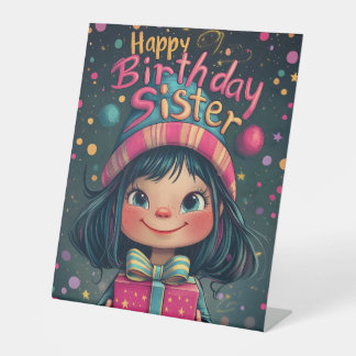 Whimsical Happy Birthday Schwester Illustration Sockelschild