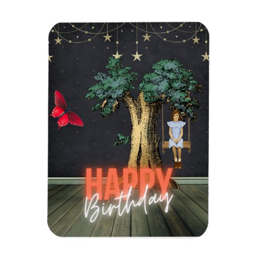 Whimsical Happy Birthday Surreal Altered Art Magnet (Vertikal)