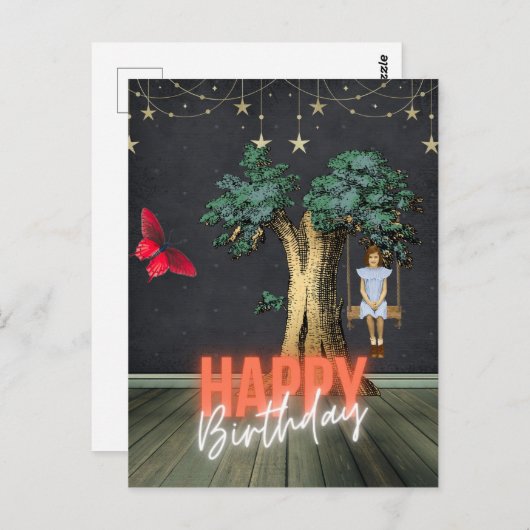 Whimsical Happy Birthday Surreal Altered Art Postkarte (Vorne/Hinten)