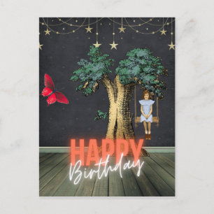 Whimsical Happy Birthday Surreal veränderte Kunst Postkarte