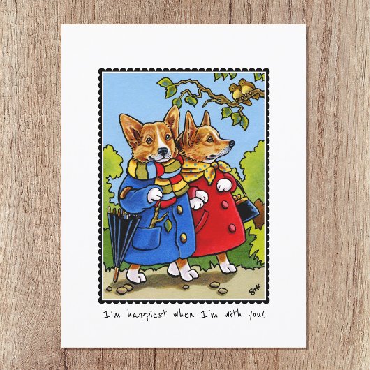 Whimsical Happy Corgi Dog Custom Postkarte