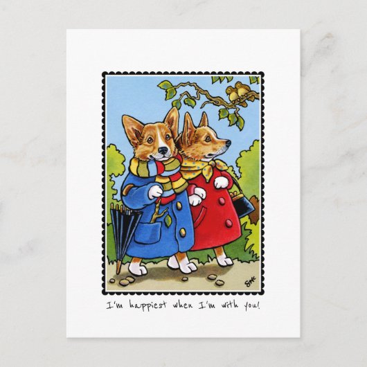 Whimsical Happy Corgi Dog Custom Postkarte (Vorderseite)