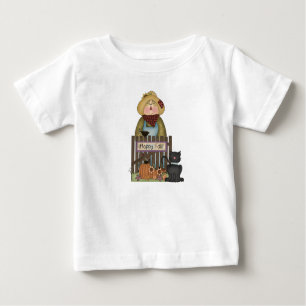 Whimsical Happy Fall Scarecrow mit schwarzer Katze Baby T-shirt