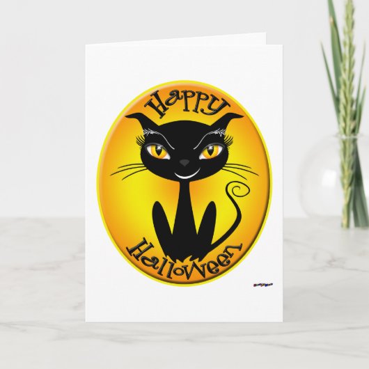 Whimsical Happy Halloween Cat Karte (Vorderseite)