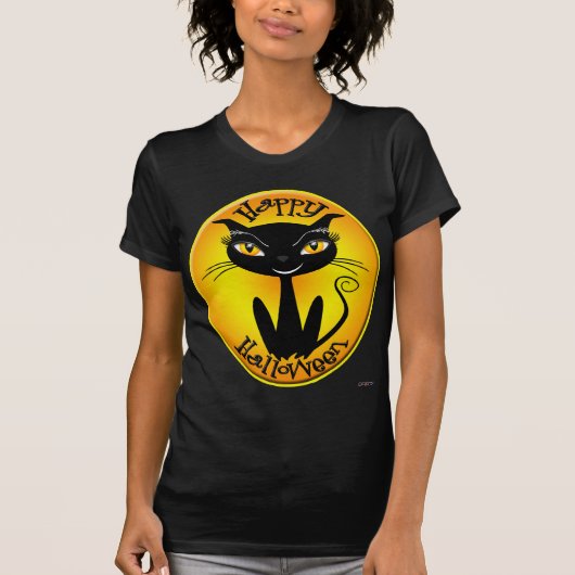Whimsical Happy Halloween Cat T-Shirt (Vorderseite)