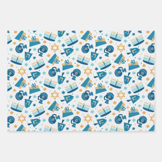 Whimsical Happy Hannukah Coodinating Geschenkpapier Set (Vorderseite)