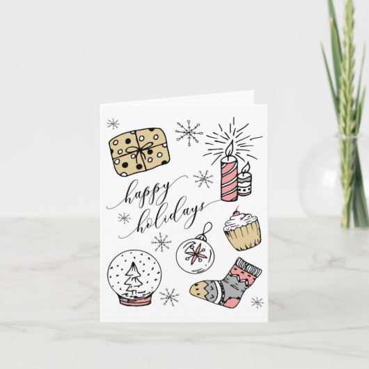 Whimsical Happy Holidays Faltkarte Karte (Vorderseite)