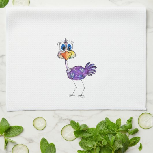 Whimsical Happy Lila Ostrich Geschirrtuch (Gefaltet)