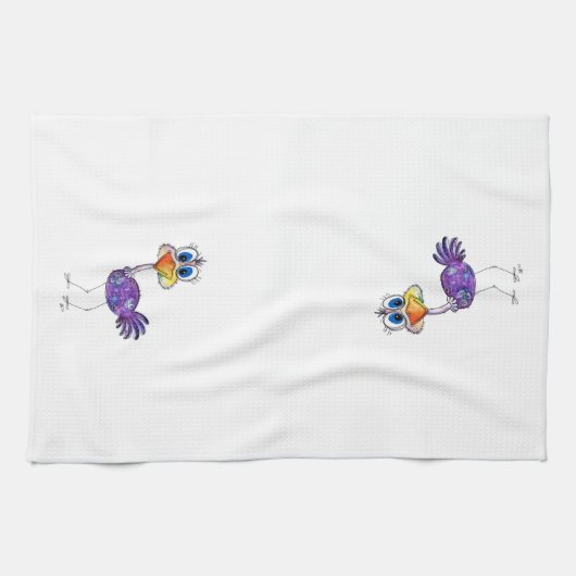 Whimsical Happy Lila Ostrich Geschirrtuch (Horizontal)