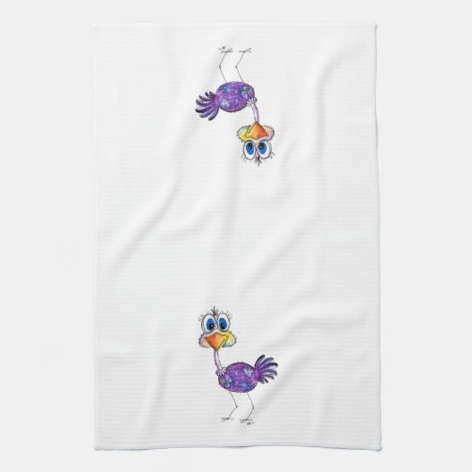 Whimsical Happy Lila Ostrich Geschirrtuch (Vertikal)