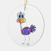Whimsical Happy Lila Ostrich Keramik Ornament (Links)