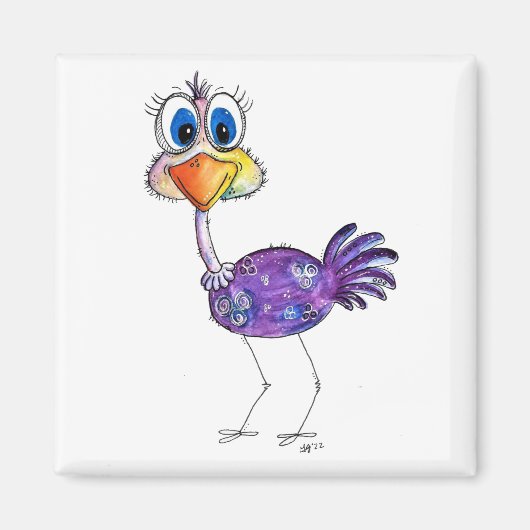 Whimsical Happy Lila Ostrich Magnet (Vorne)