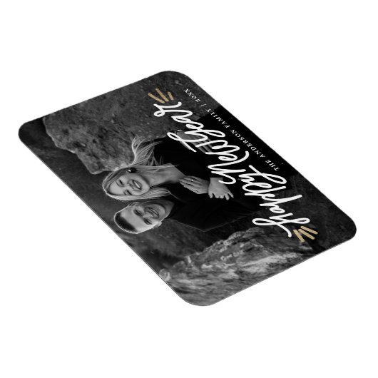 Whimsical Happy New Year Script-Foto Magnet (Rechte Seite)