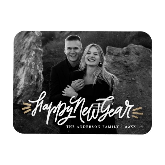 Whimsical Happy New Year Script-Foto Magnet (Horizontal)