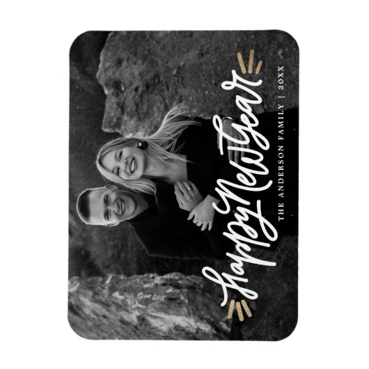 Whimsical Happy New Year Script-Foto Magnet (Vertikal)