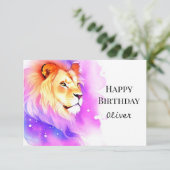 Whimsical Happy Safari Lion Birthday Karte (Stehend Vorderseite)