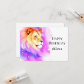 Whimsical Happy Safari Lion Birthday Karte (Vorderseite/Rückseite Beispiel)