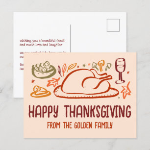 Whimsical Happy Thanksgiving Friendsgiving Custom Postkarte