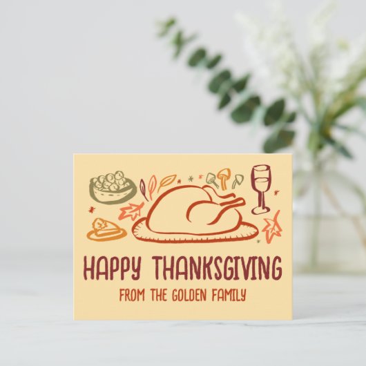 Whimsical Happy Thanksgiving Friendsgiving Custom Postkarte (Stehend Vorderseite)