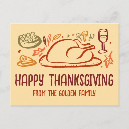 Whimsical Happy Thanksgiving Friendsgiving Custom Postkarte (Vorderseite)