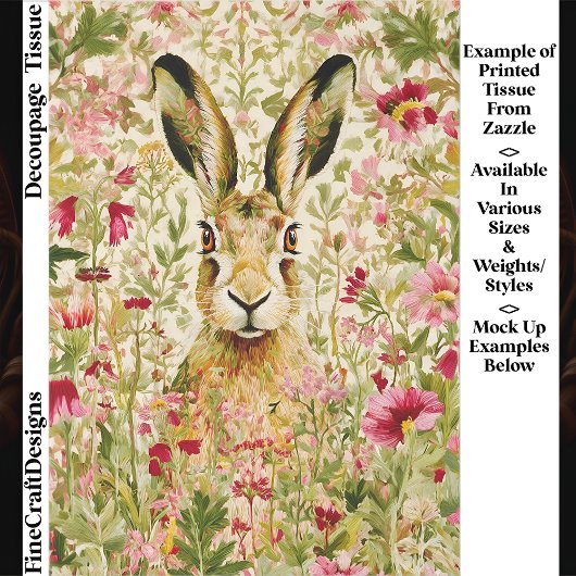 Whimsical Hare Among Wildflowers EX7 Decoupage Seidenpapier