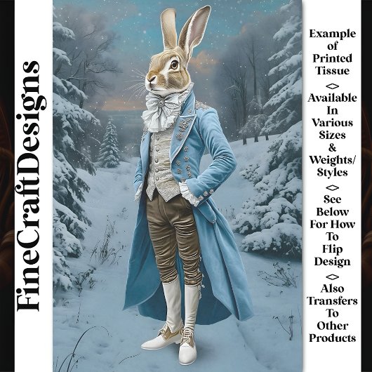 Whimsical Hare Dressed in Blau, Schnee CE7 Decoupa Seidenpapier