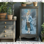 Whimsical Hare Dressed in Blau, Schnee CE7 Decoupa Seidenpapier