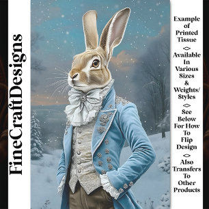 Whimsical Hare Dressed in blau, Schnee CE8 Decoupa Seidenpapier