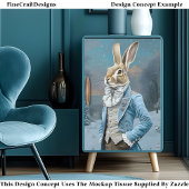 Whimsical Hare Dressed in blau, Schnee CE8 Decoupa Seidenpapier