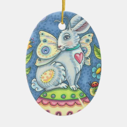 WHIMSICAL HARE, EASTER EGG RABBIT FAIRY DATED 2020 KERAMIK ORNAMENT (Vorne)