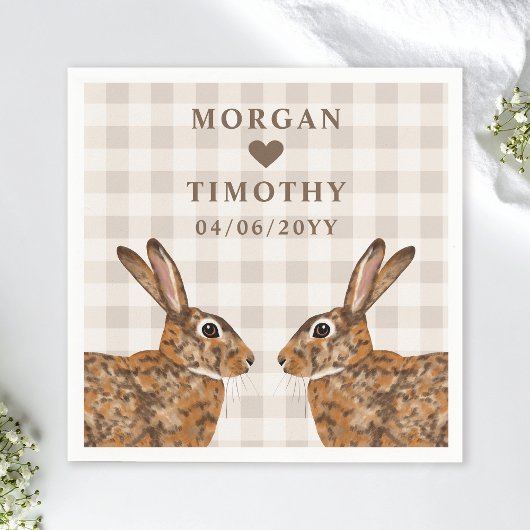 Whimsical Hare Heads With Names And Date Wedding Serviette