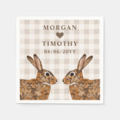 Whimsical Hare Heads With Names And Date Wedding Serviette (Vorderseite)