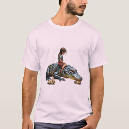 Whimsical Harmony: Girl Riding a Alligator T-Shirt