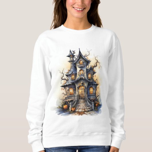 Whimsical Haunted House Halloween Illustration Sweatshirt (Vorderseite)