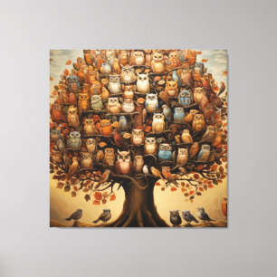 Whimsical Haven: Das Owl-geschmückte Arboretum Leinwanddruck