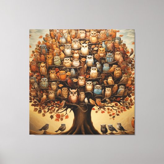 Whimsical Haven: Das Owl-geschmückte Arboretum Leinwanddruck (Vorderseite)