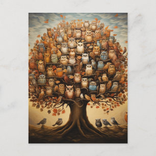 Whimsical Haven: Das Owl-geschmückte Arboretum Postkarte